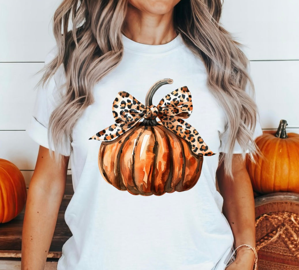 Pumpkin with leopard bow tshirt