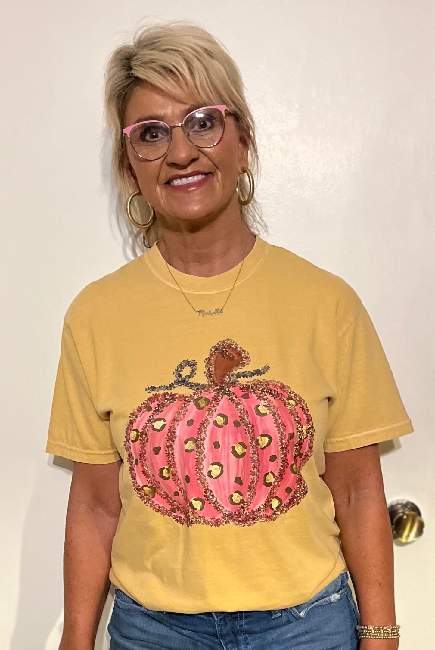 Pink Glitter Leopard Pumpkin Tee