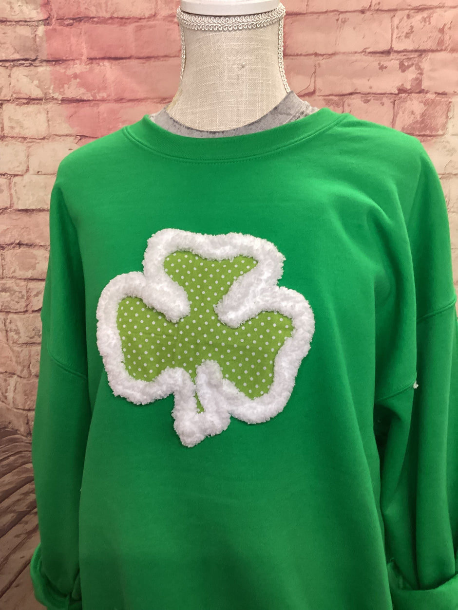 Shamrock appliqué and yarn embroidery sweatshirt