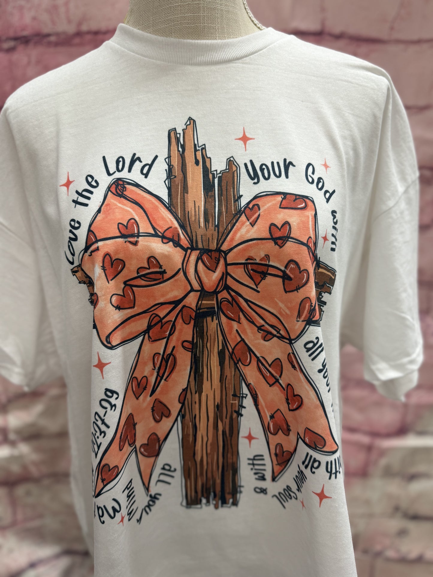 Love the lord cross with bow tshirt