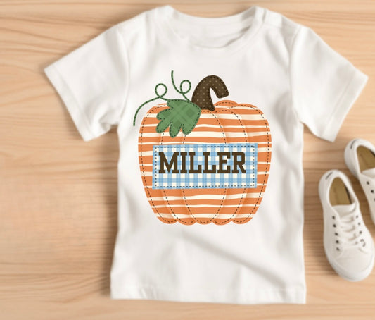 Pumpkin tshirt with nameplate