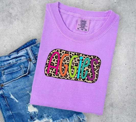 Aggies leopard colorful letter tshirt