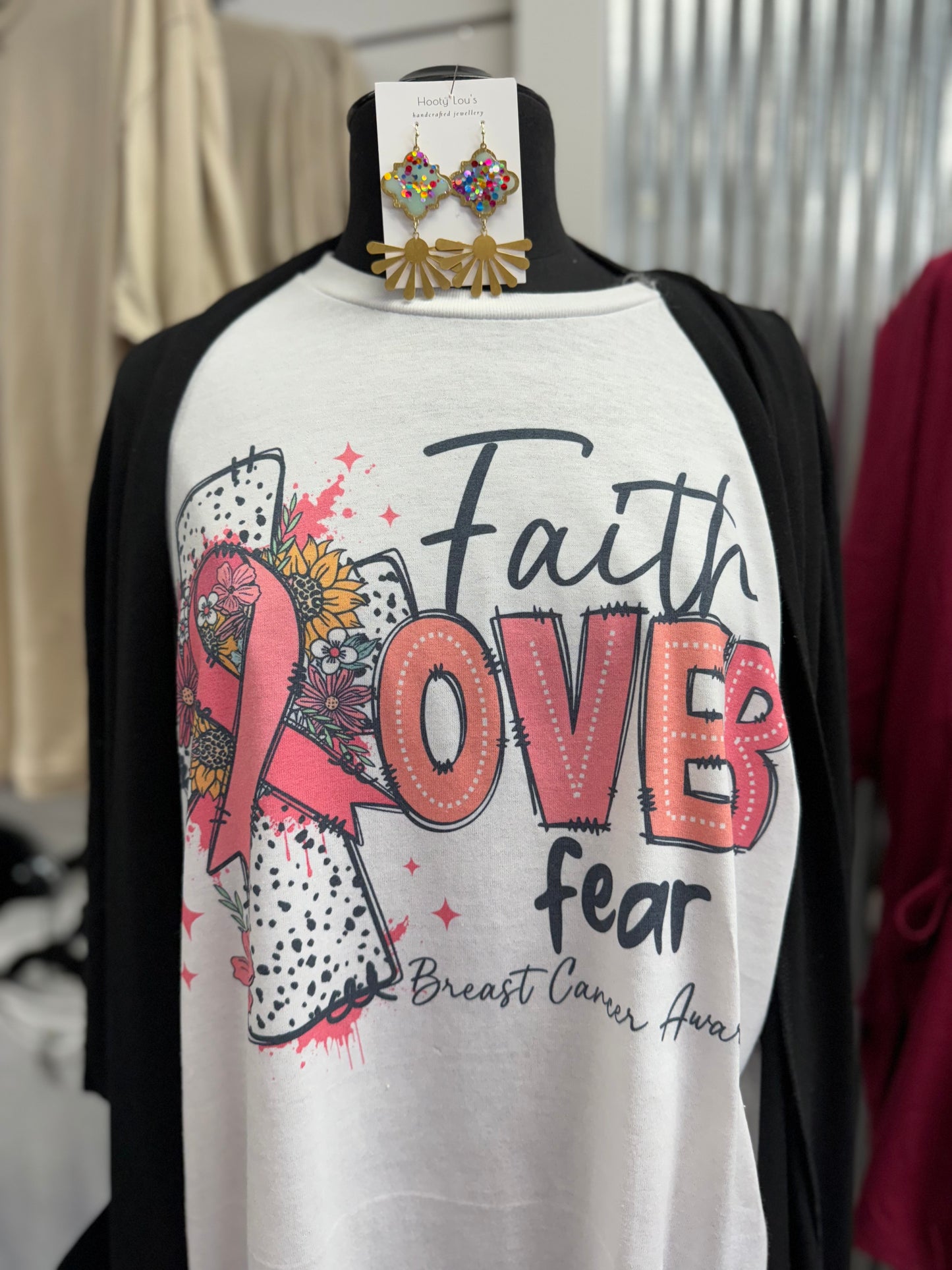 Breast cancer faith over fear cross Gildan tshirt