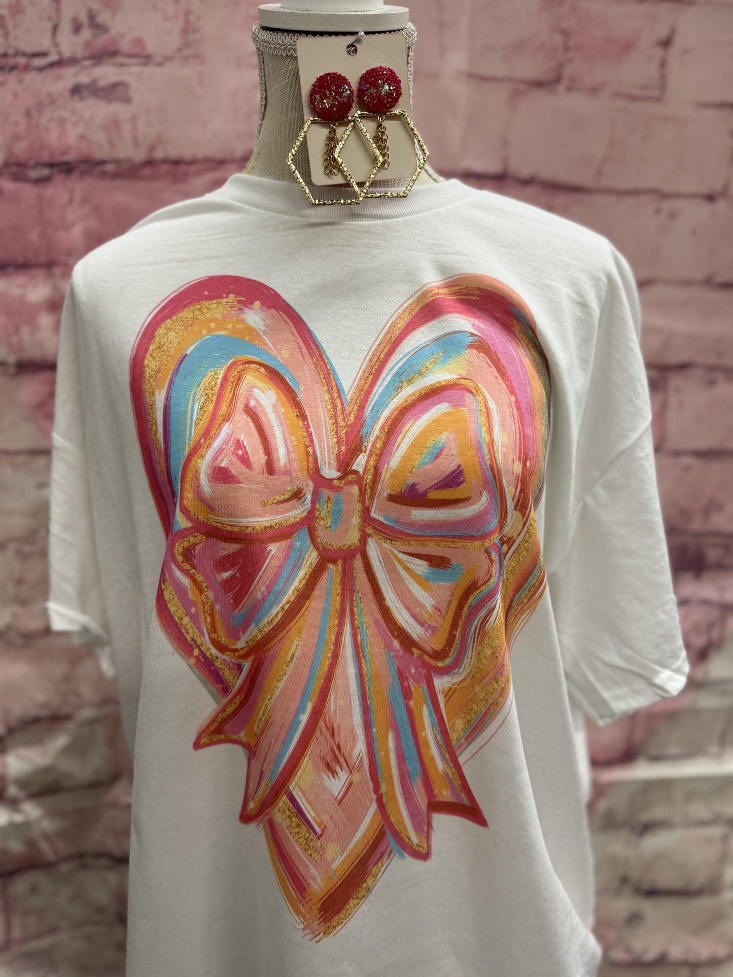 Watercolor heart with bow white Gildan tshirt