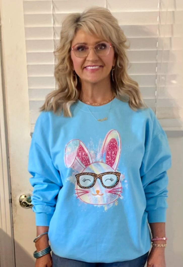 Pastel bunny with glasses sweatshirt