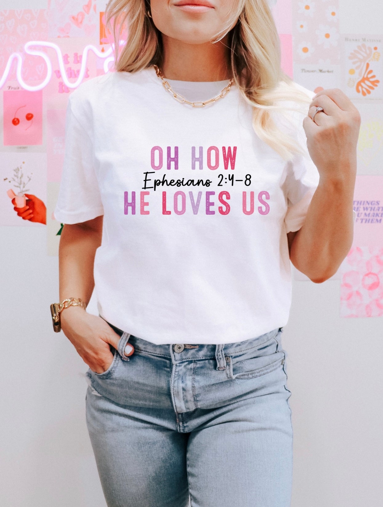 Oh how he loves us Gildan white tshirt