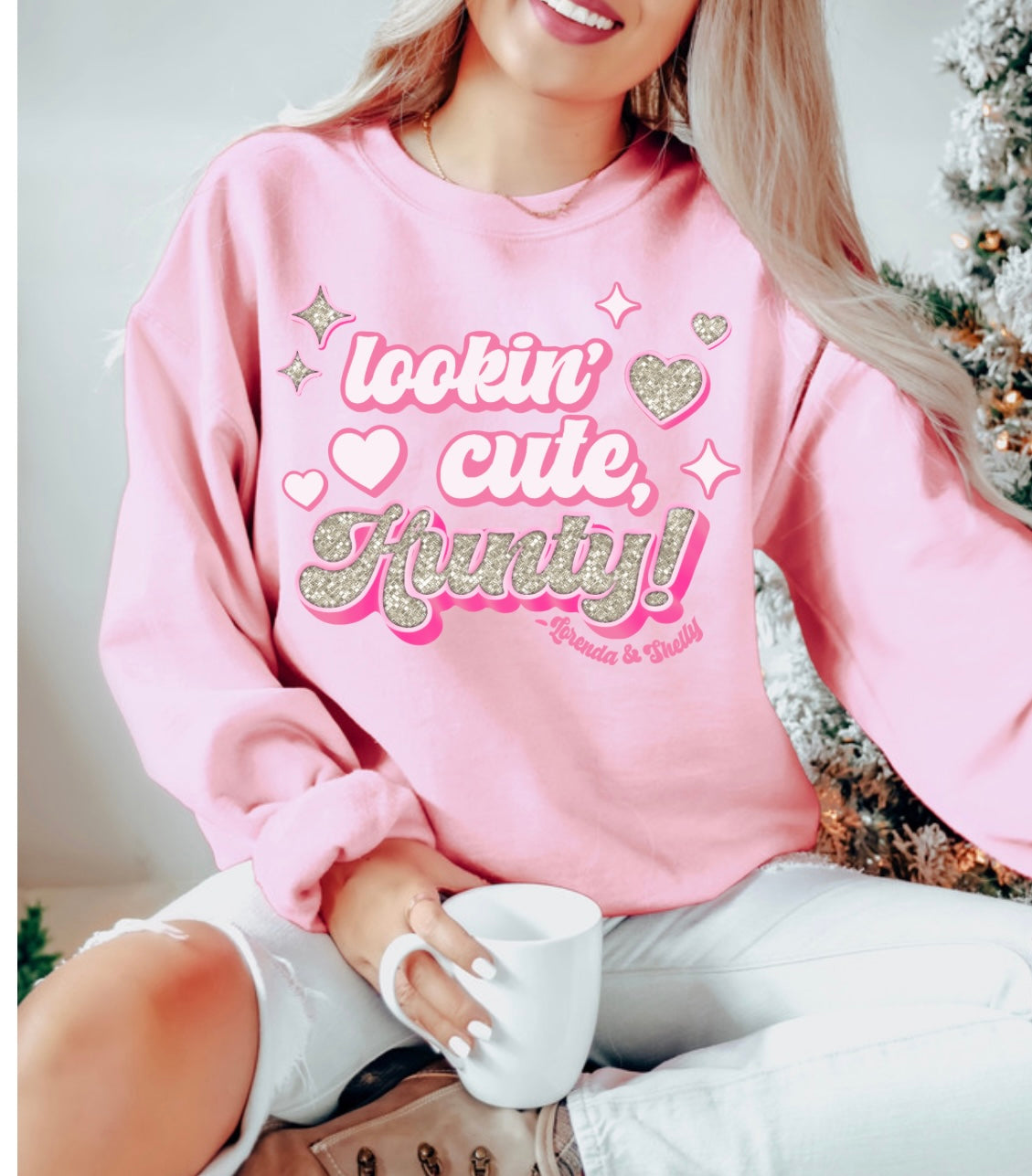 HUNTY Gildan light pink crew neck sweatshirt