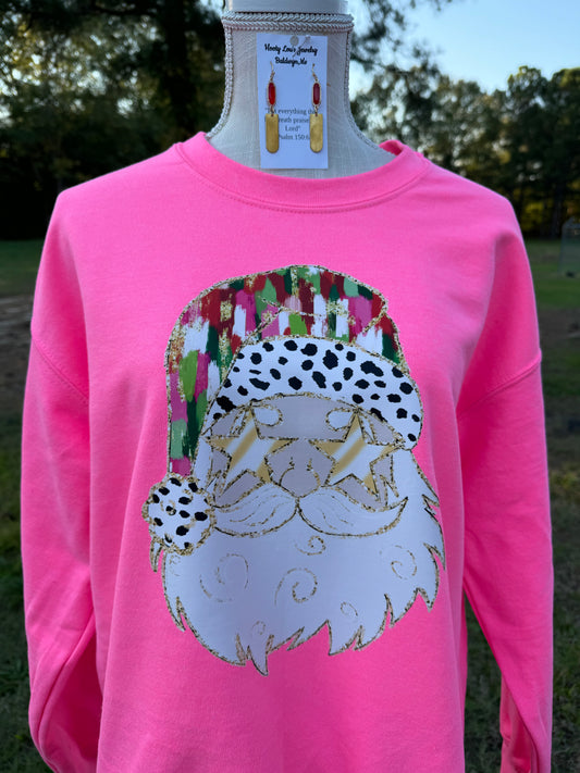 Colorful coquette glitter Santa sweatshirt