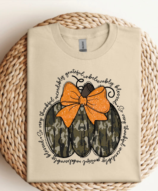 Incredibly Grateful Unbelievably Blessed camo pumpkin oatmeal tshirt