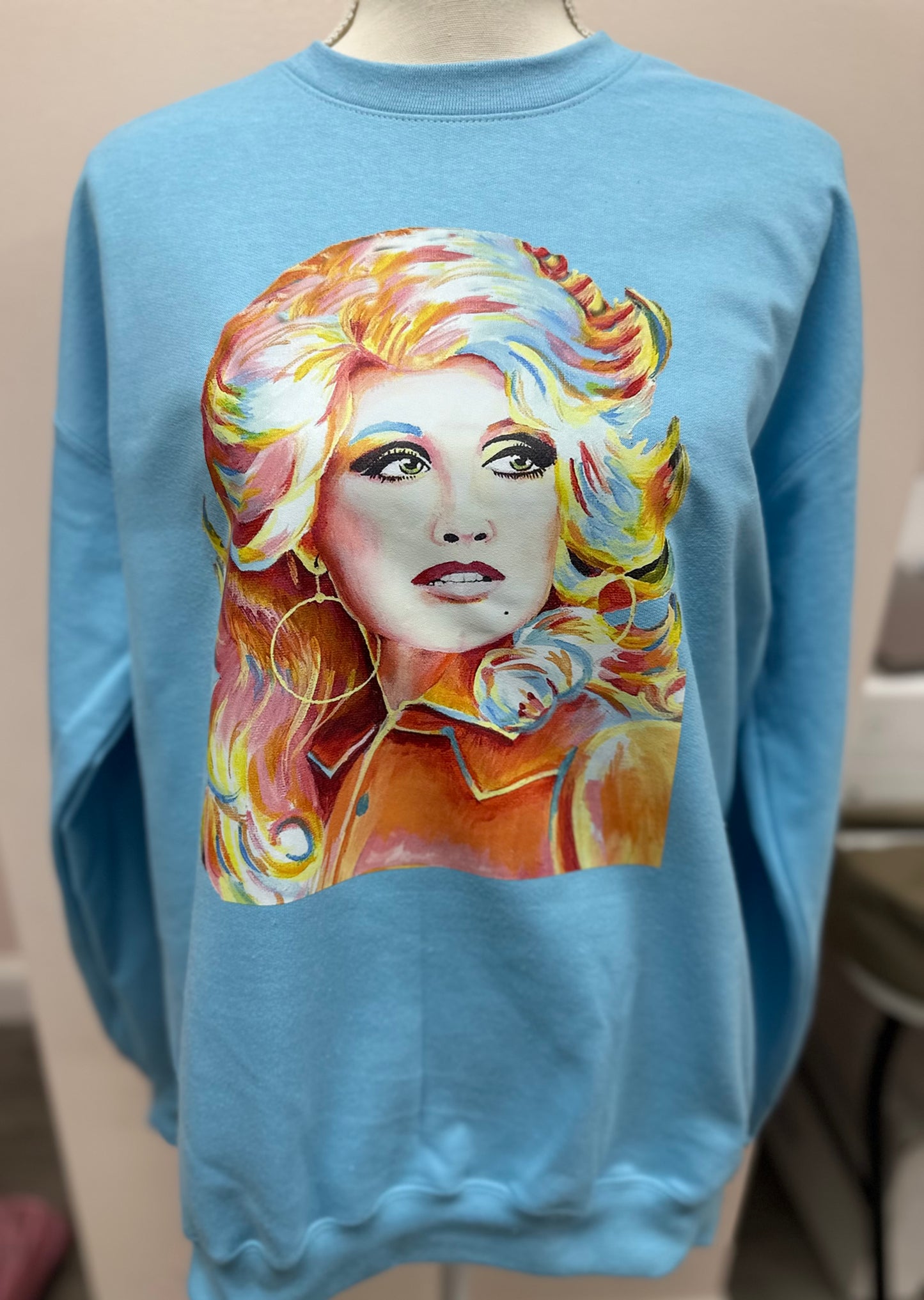 Watercolor Dolly Gildan sweatshirt sky blue