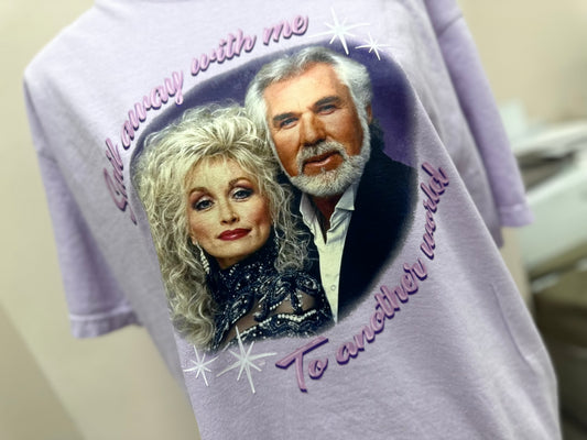 Kenny and Dolly Gildan light purple tshirt